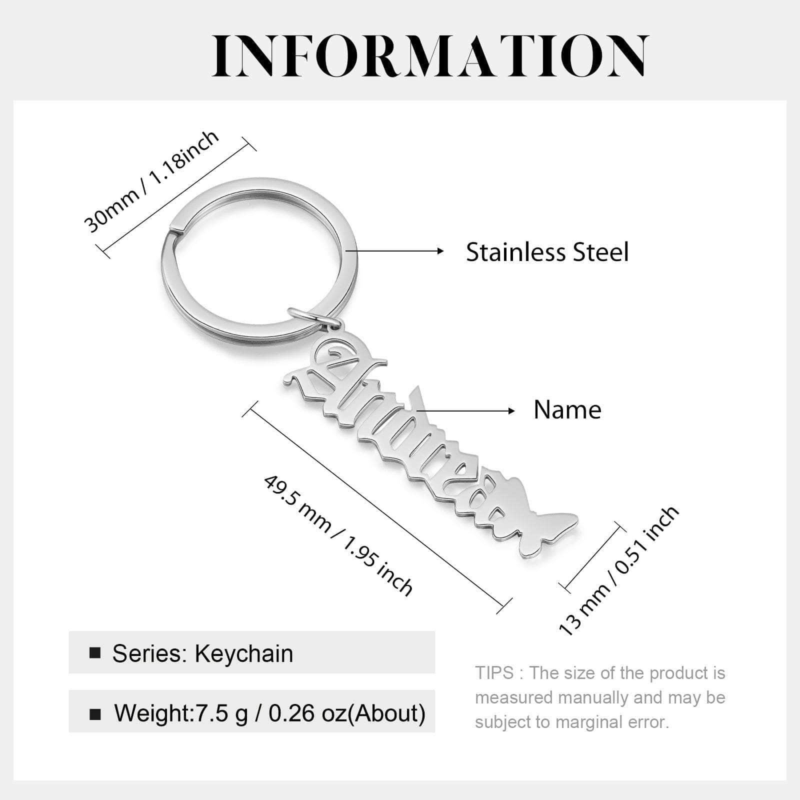 cmoffer Stainless Steel Custom Stainless Steel Name Keychain