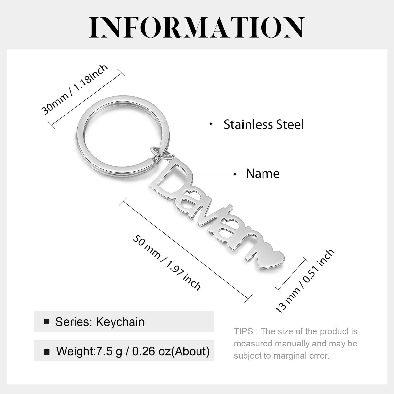 cmoffer Stainless Steel Custom Stainless Steel Name Keychain