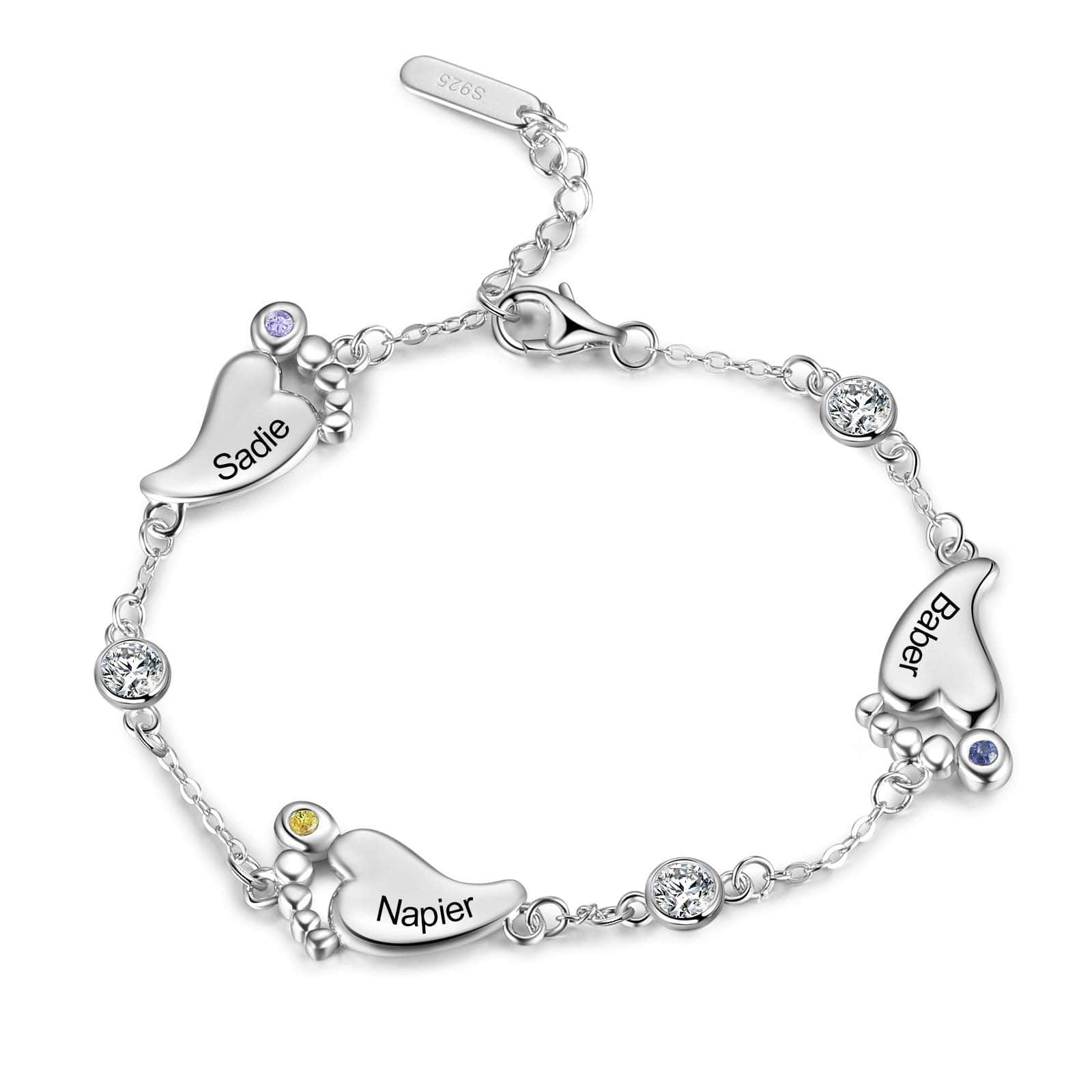 custom Bracelet 3 Baby foot Engraved Birthstone Bracelet 105217