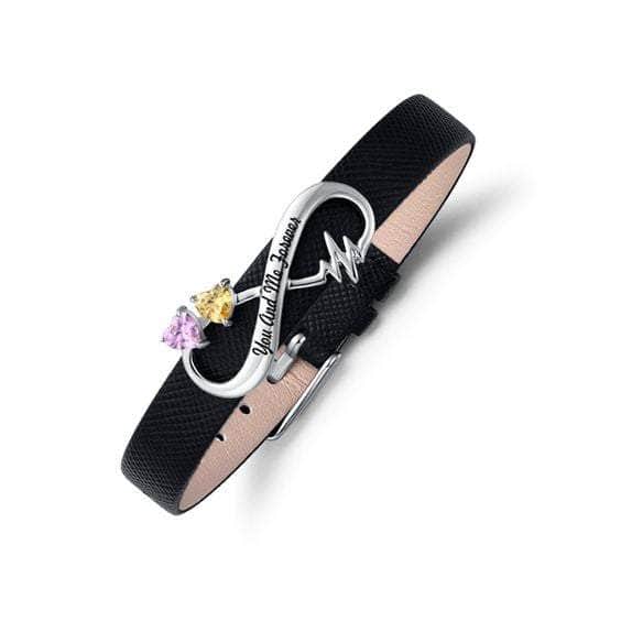 custom Bracelet Engraved Heartbeat Birthstones Infinity Leather Bracelet x
