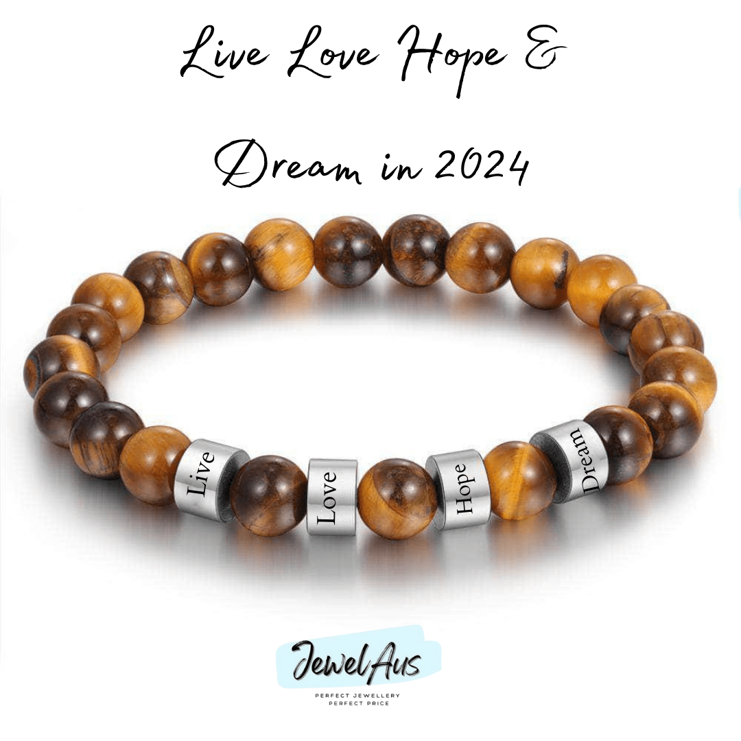 custom Bracelet Live Love Hope & Dream Tiger Eye Stone Bracelet