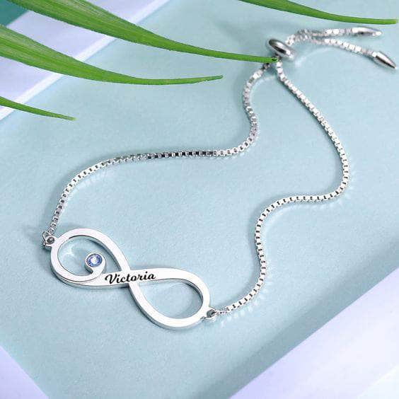 custom Bracelet Silver Infinity Bracelet with Birthstone