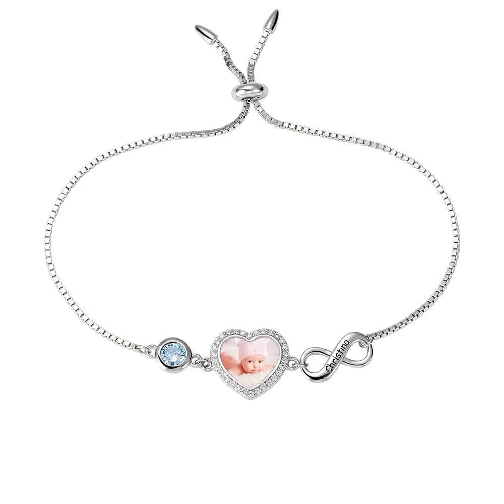 custom Bracelet Single Heart Photo Bracelet with Birthstone