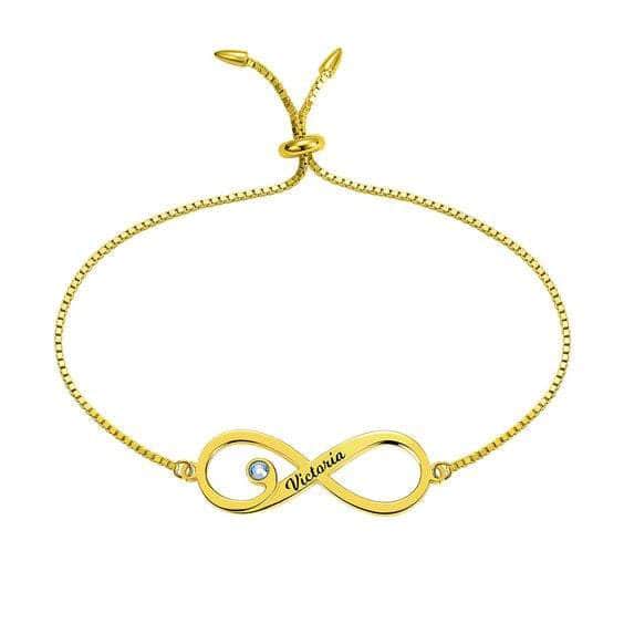 custom Bracelet Yellow Gold Infinity Bracelet with Birthstone