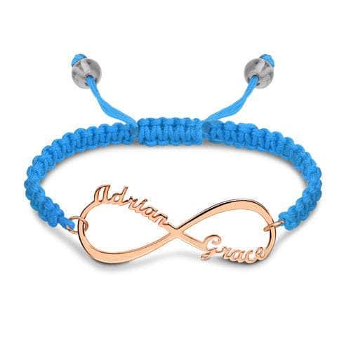 custom Bracelets Blue Infinity 2 Names Cord Bracelet