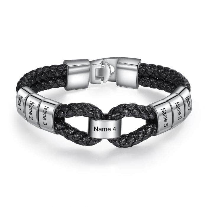 custom charms Black / Name 7 Leather Engraving Bracelet