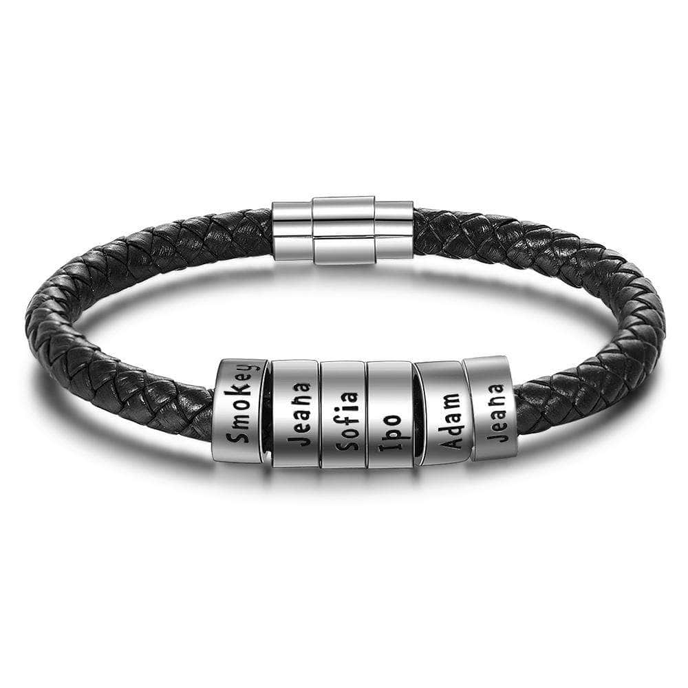 custom CHARMS Name Leather Engraving Bracelet