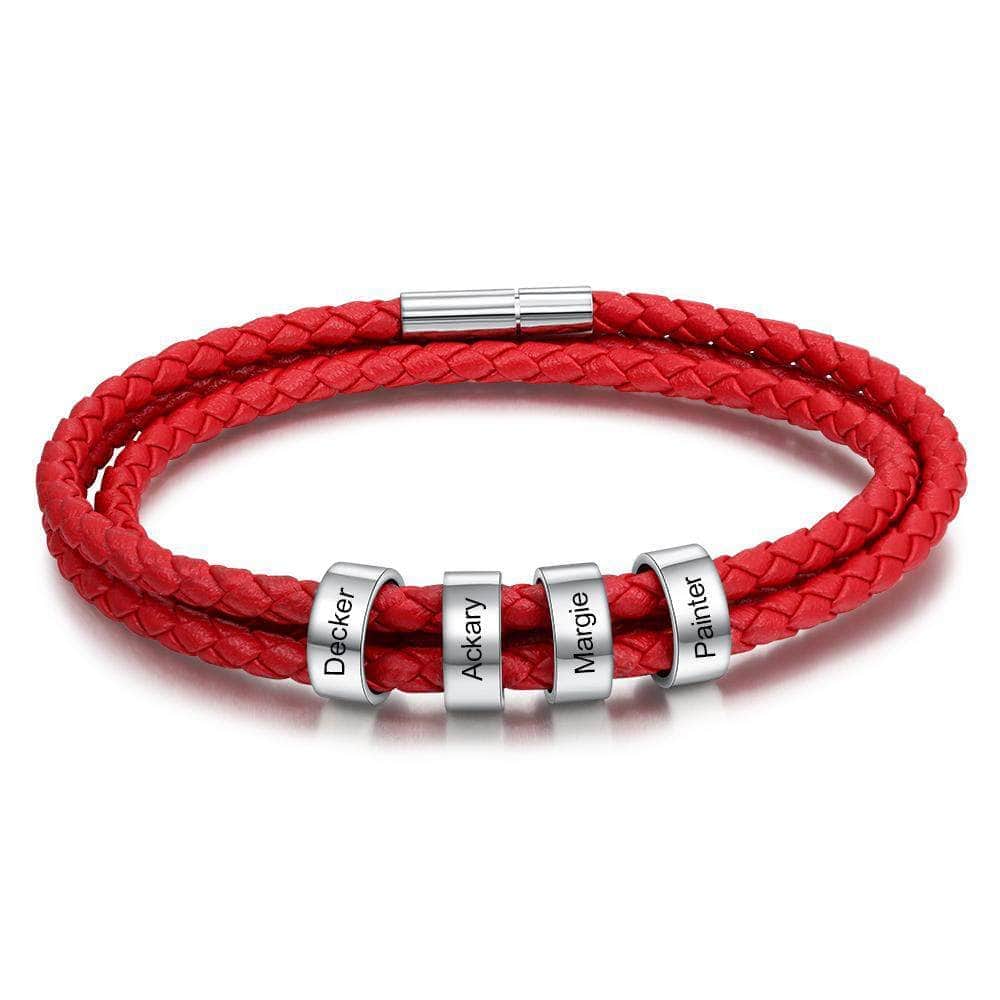 custom CHARMS Red Leather Engraving Bracelet