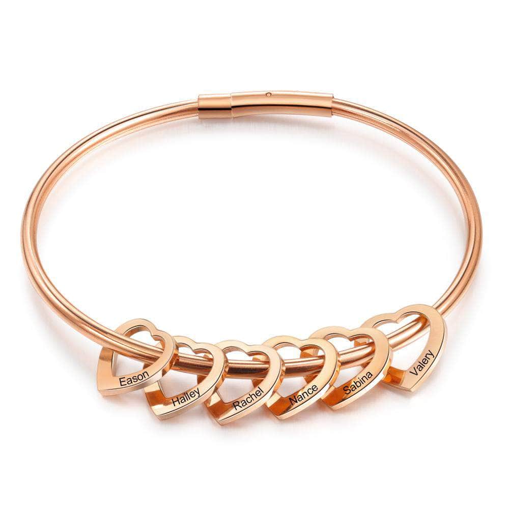 custom CHARMS Rose Gold Hearts Name Bracelet