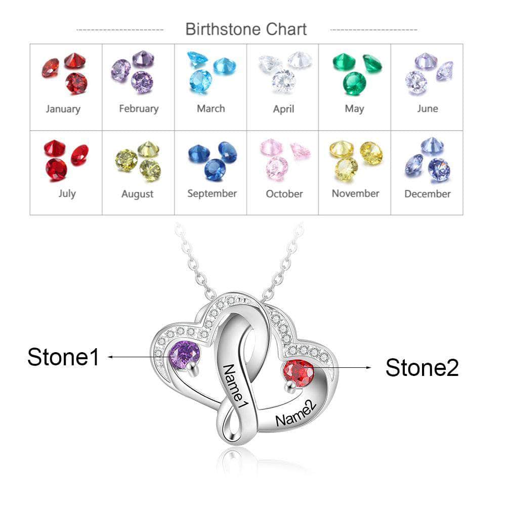 custom Necklace 2 Stone 925 Sterling Silver Heart Necklace