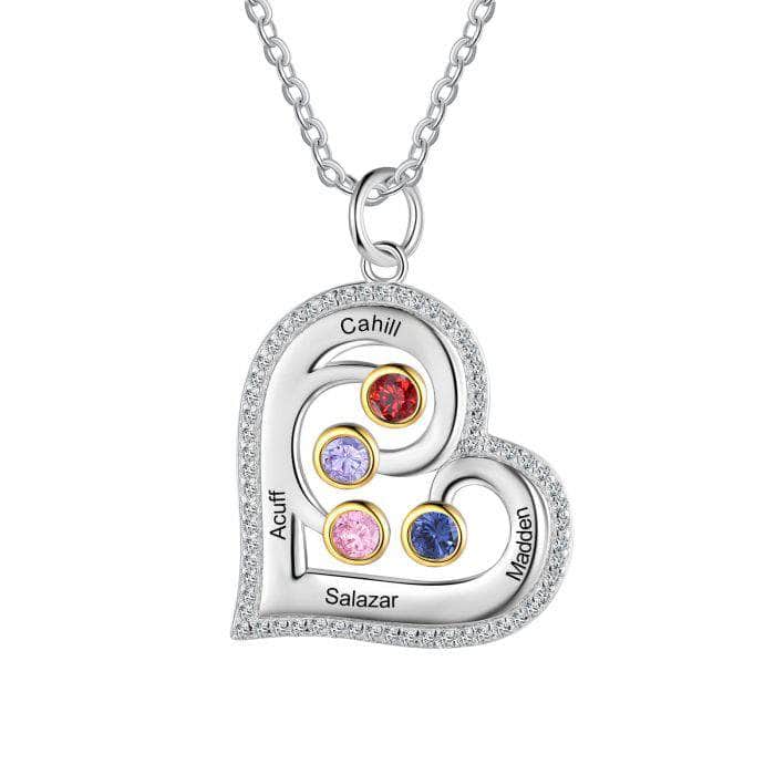 custom Necklace 4 Stone 4 Name Silver Birthstone Heart Shape Necklace NE109344