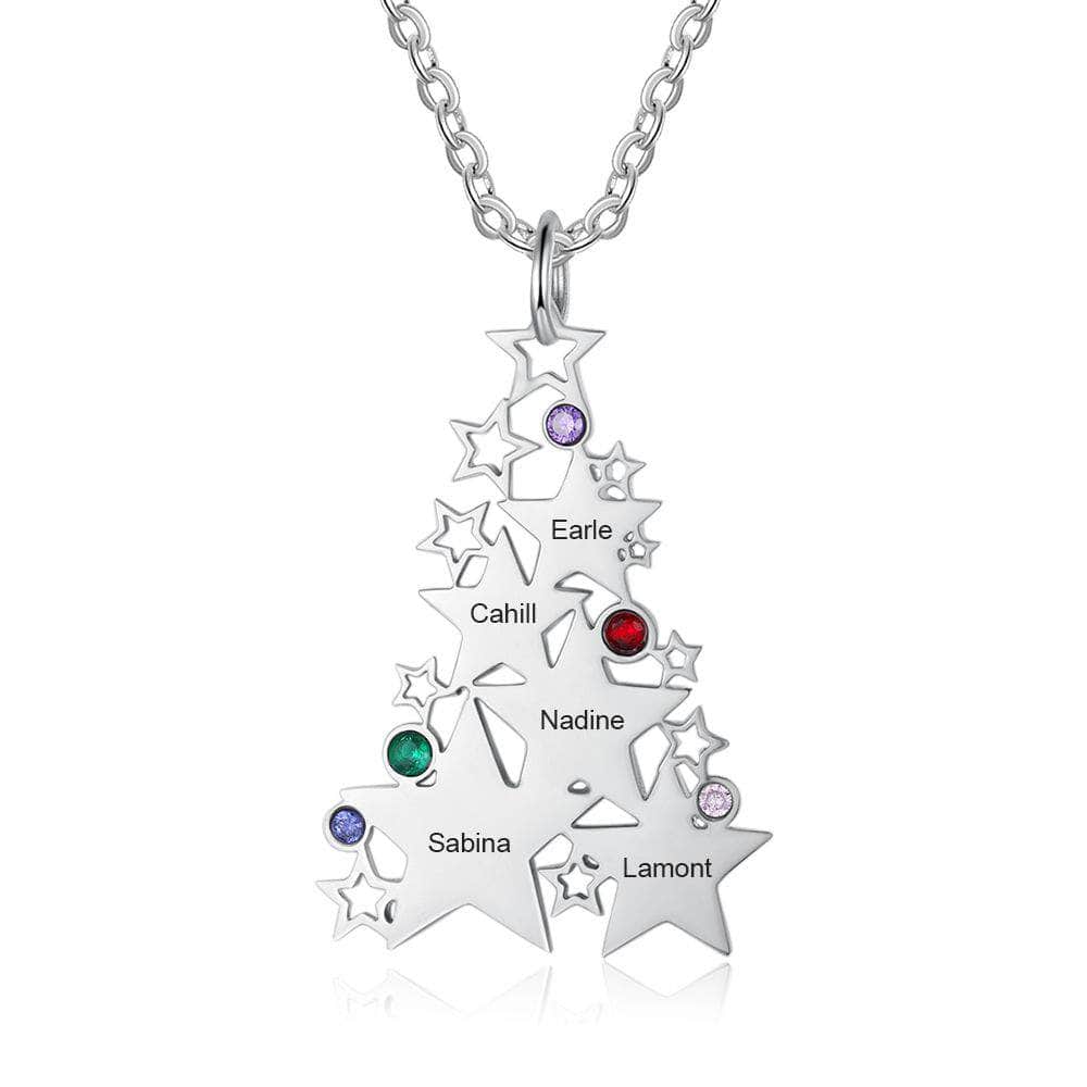 custom Necklace 5 Name 5 Name Star Christmas Tree Necklace