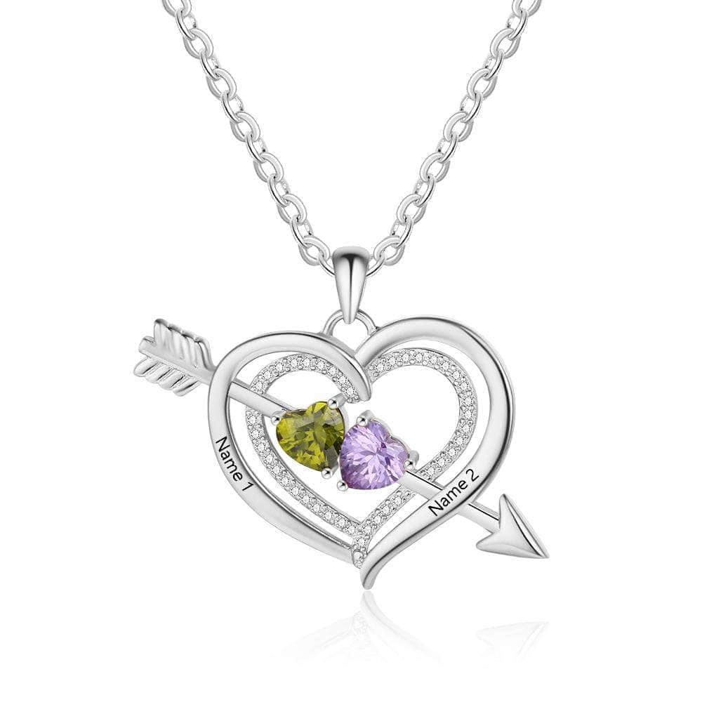 custom Necklace Arrow Heart Birthstone & Engraved Necklace