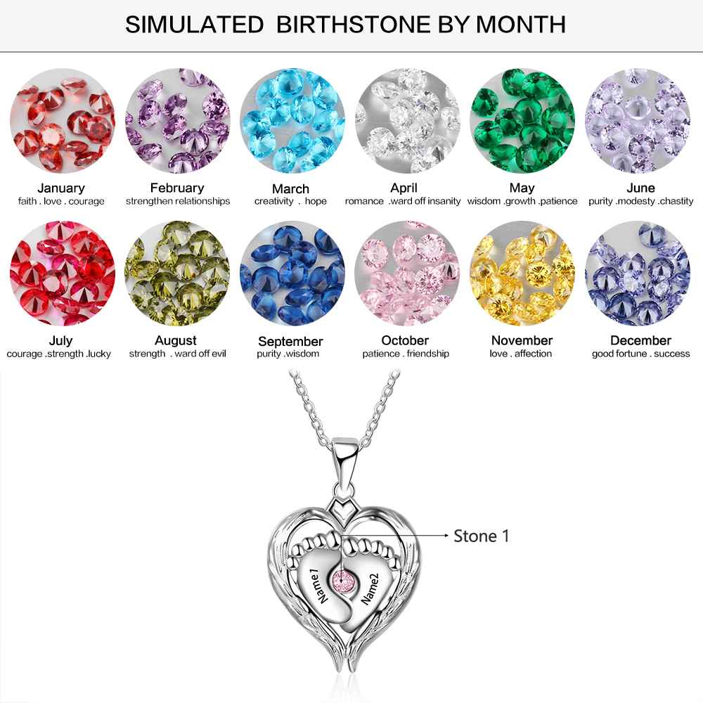 custom Necklace Baby Feet Birthstone & Engraved Necklaces