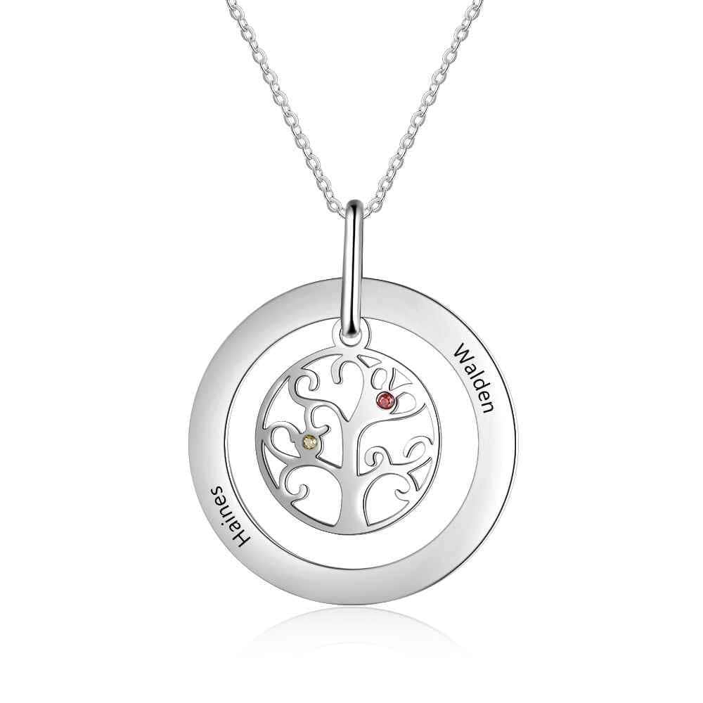 custom Necklace Birthstone & Engraved Tree Necklace