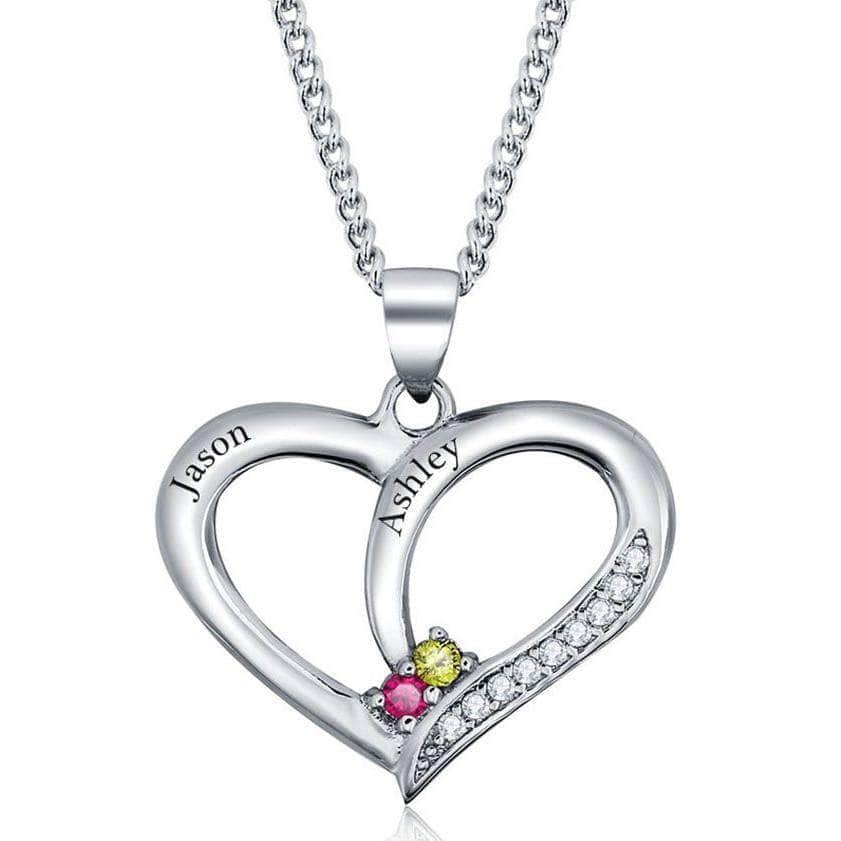 custom Necklace Gem Heart Birthstone & Engraved Necklace