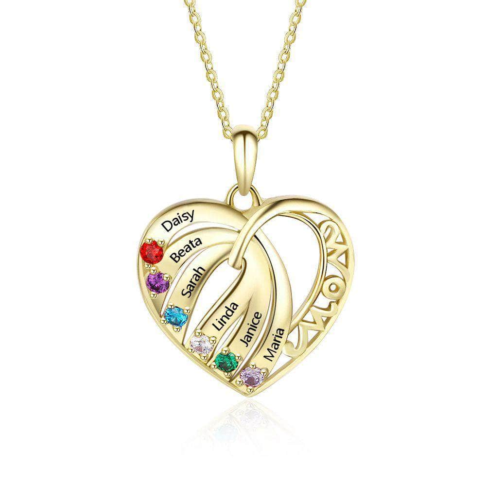 custom Necklace Gold Heart Birthstone & Engraved Necklace