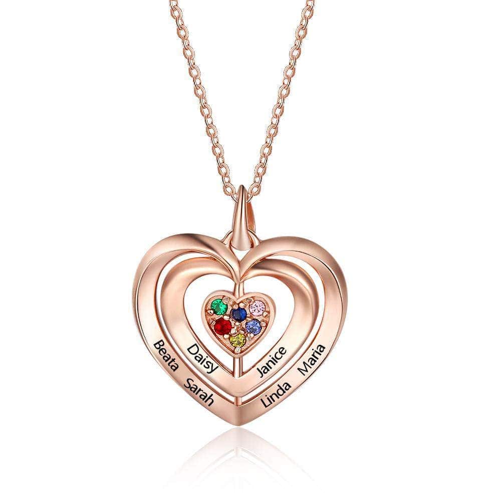 custom Necklace Gold Hearts Birthstone & Engraved Necklace