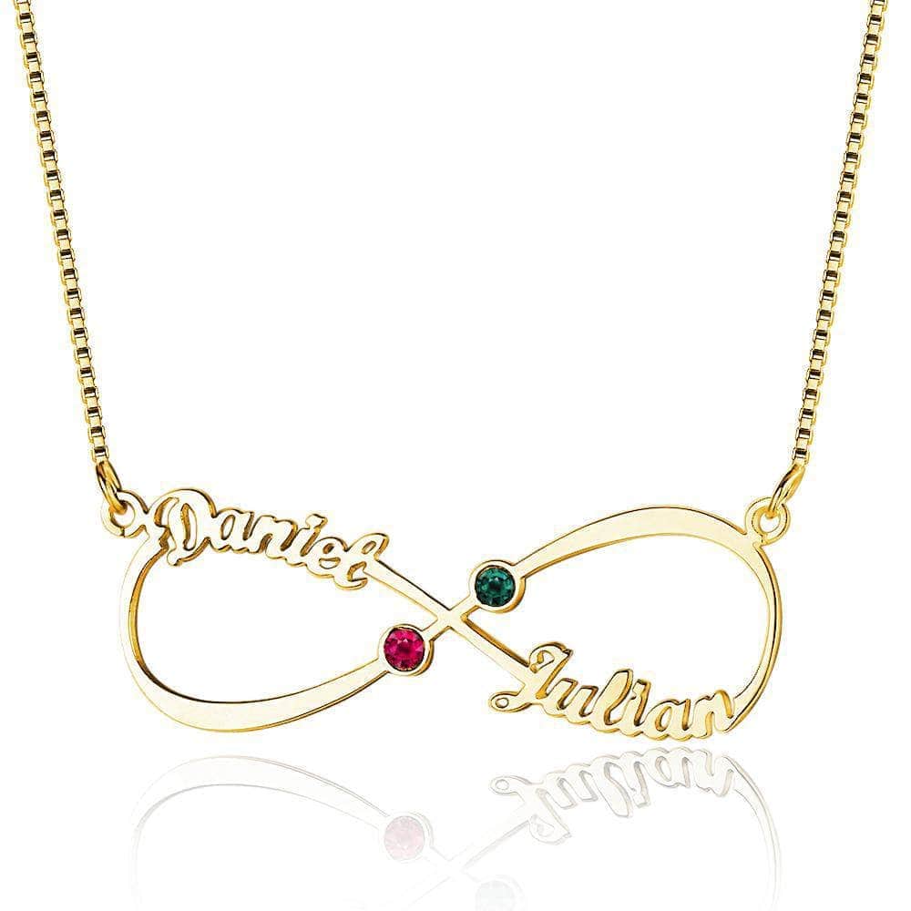 custom Necklace Gold Infinity two Name Birthstone & Engraved Necklace