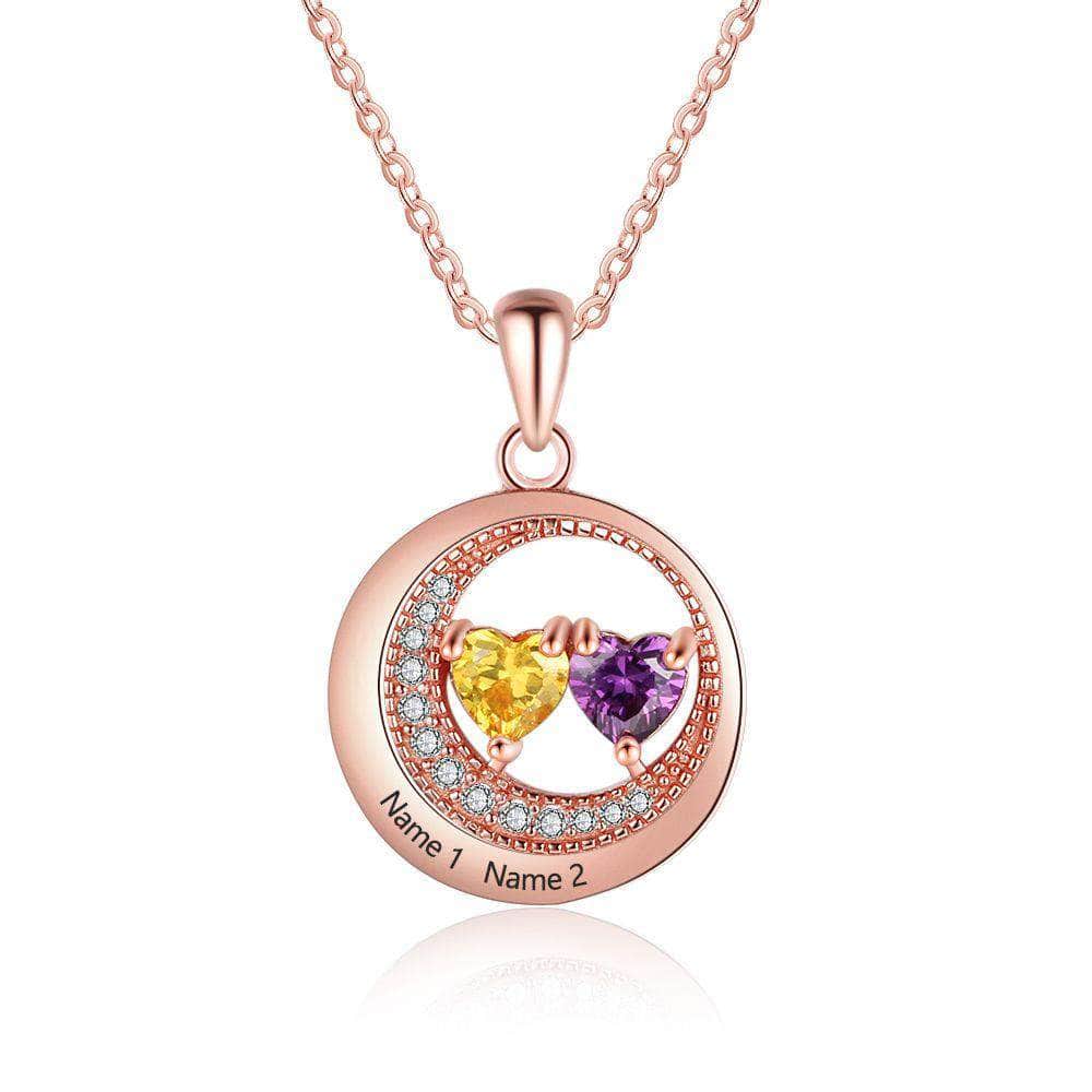 custom Necklace Gold Round Birthstone & Engraved Necklaces