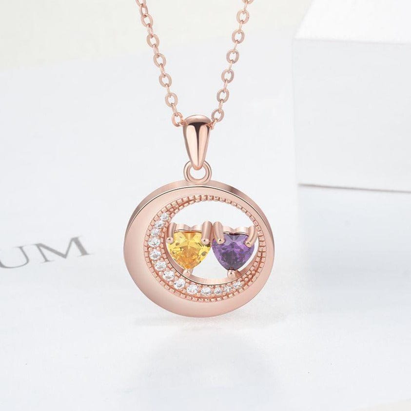 custom Necklace Gold Round Birthstone & Engraved Necklaces