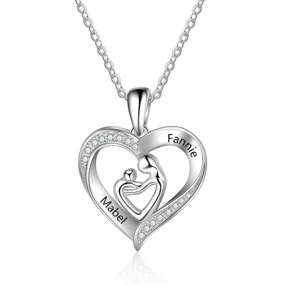 custom Necklace Heart Mum & Child Engraved Necklaces