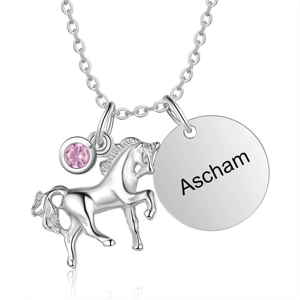 custom Necklace Horse Name and Birthstone Necklace