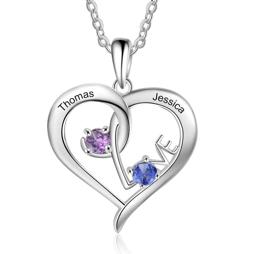 custom Necklace Love Birthstone & Engraved Necklace