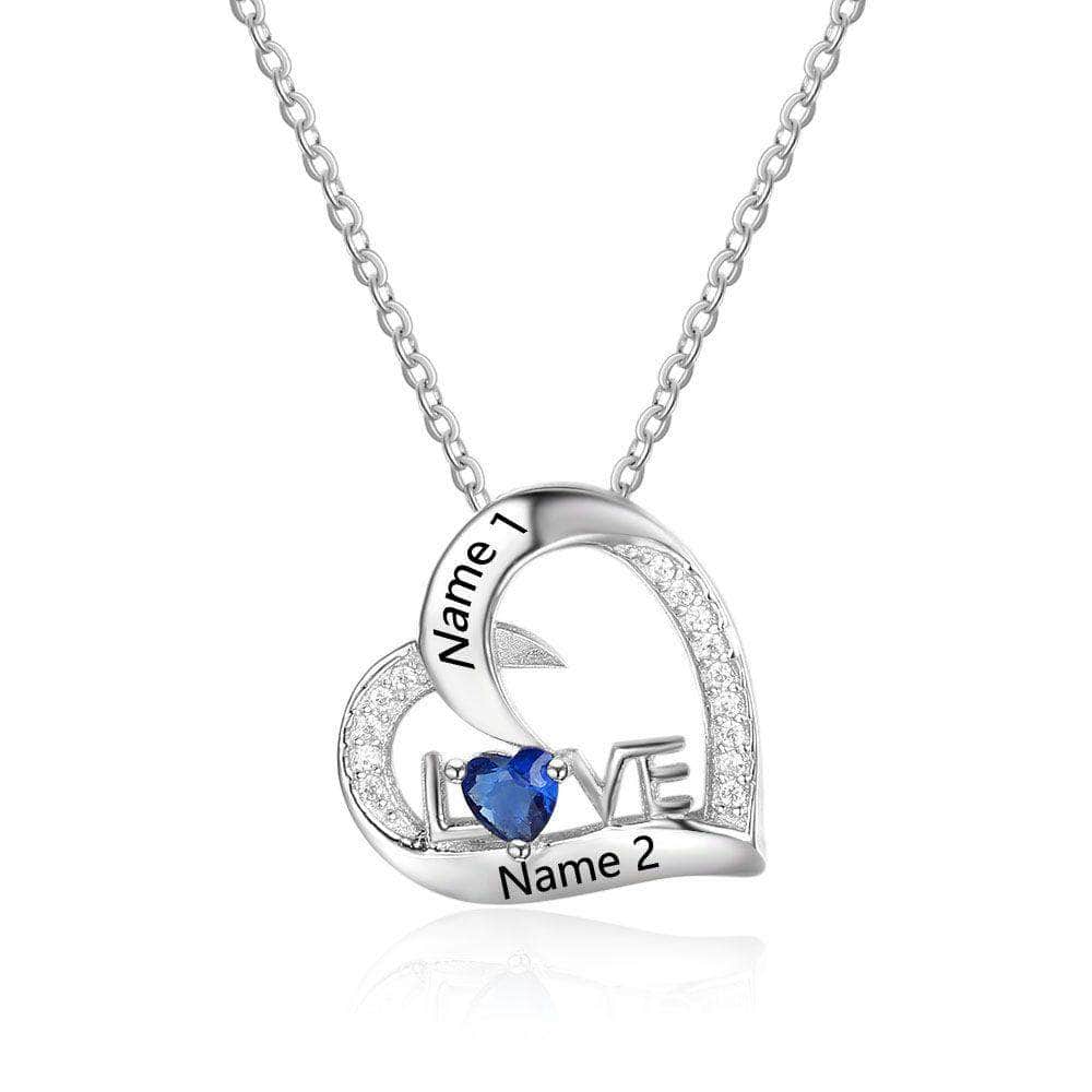 custom Necklace Love Heart Birthstone & Engraved Necklace