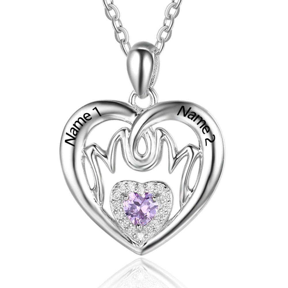 custom Necklace Mum Heart Birthstone & Engraved Necklace