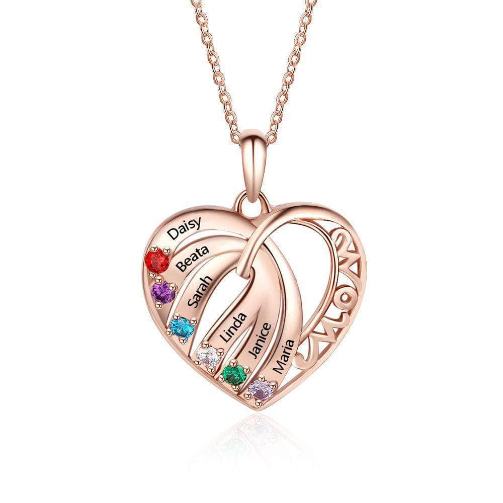 custom Necklace Rose Gold Heart Birthstone & Engraved Necklace