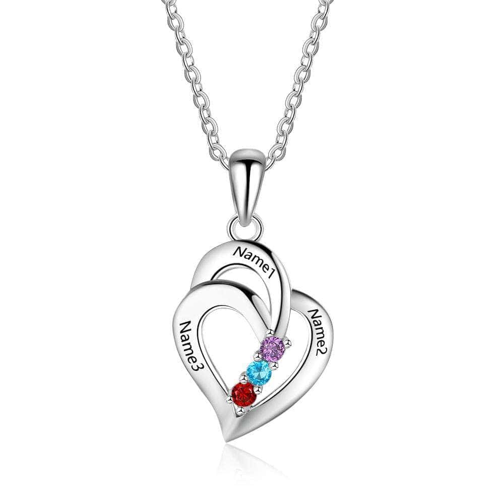 custom Necklace Silver 3 Heart Birthstone & Engraved Necklace