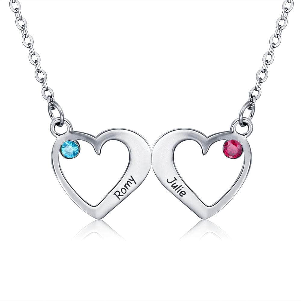 custom Necklace Silver Double Heart Shape Necklace