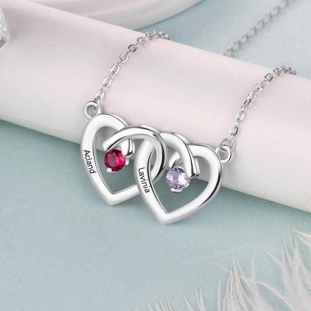 custom Necklace Twin Heart Birthstone & Engraved Necklace