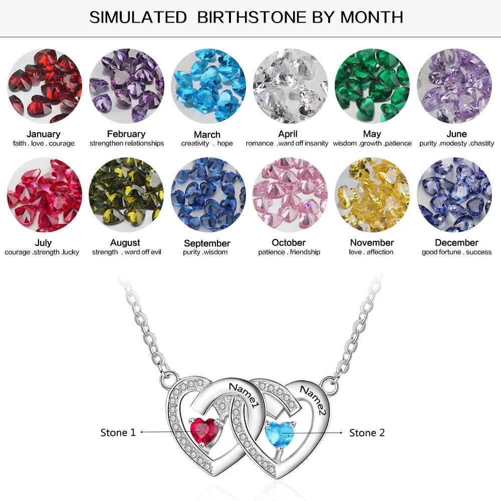 custom Necklace Twin Side Heart Birthstone & Engraved Necklace
