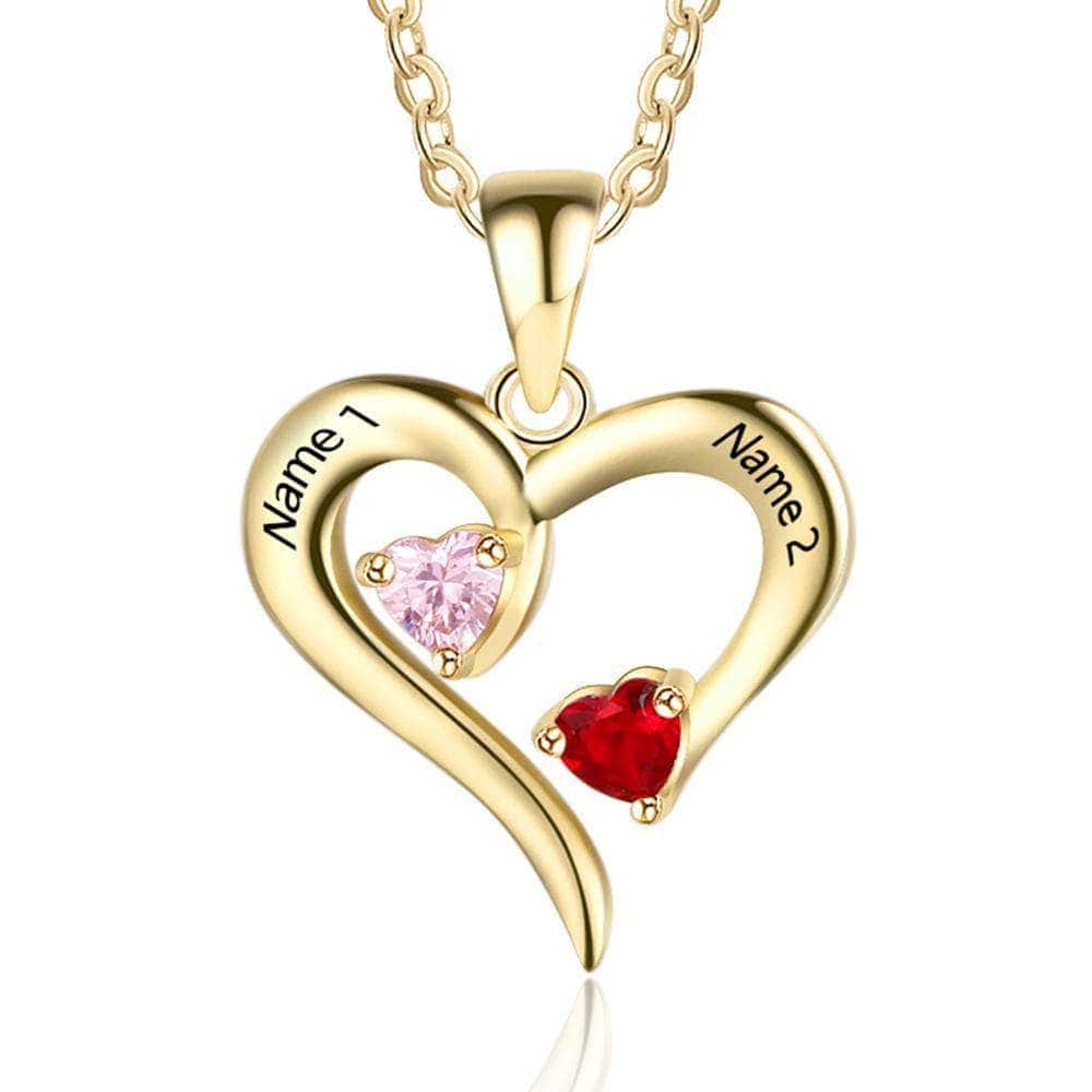 custom Necklace Yellow Gold Heart Birthstone & Engraved Necklace