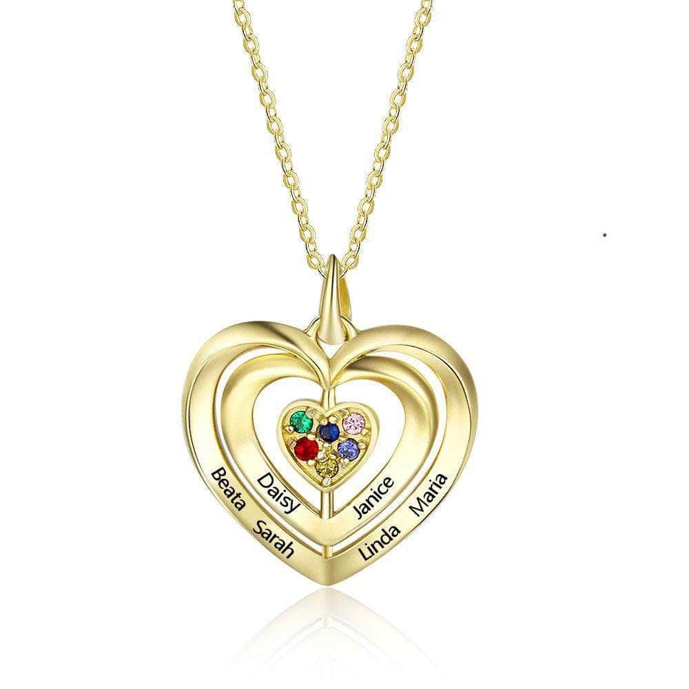custom Necklace Yellow Gold Heart Birthstone & Engraved Necklace