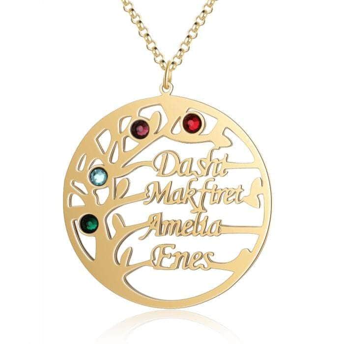 custom Necklace Yellow Gold Personalized Tree of Life Name Necklace