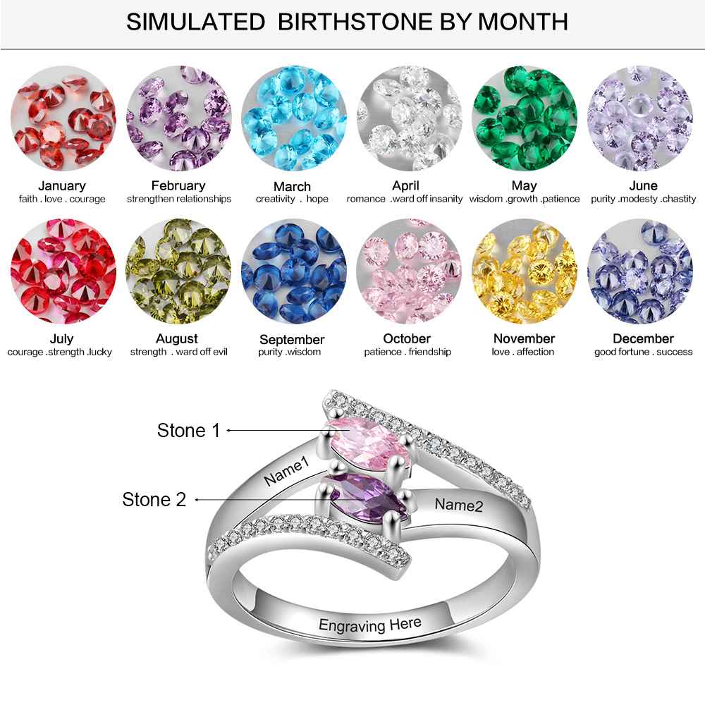 custom Rings 2 Stone Birthstone & Engraved Rings