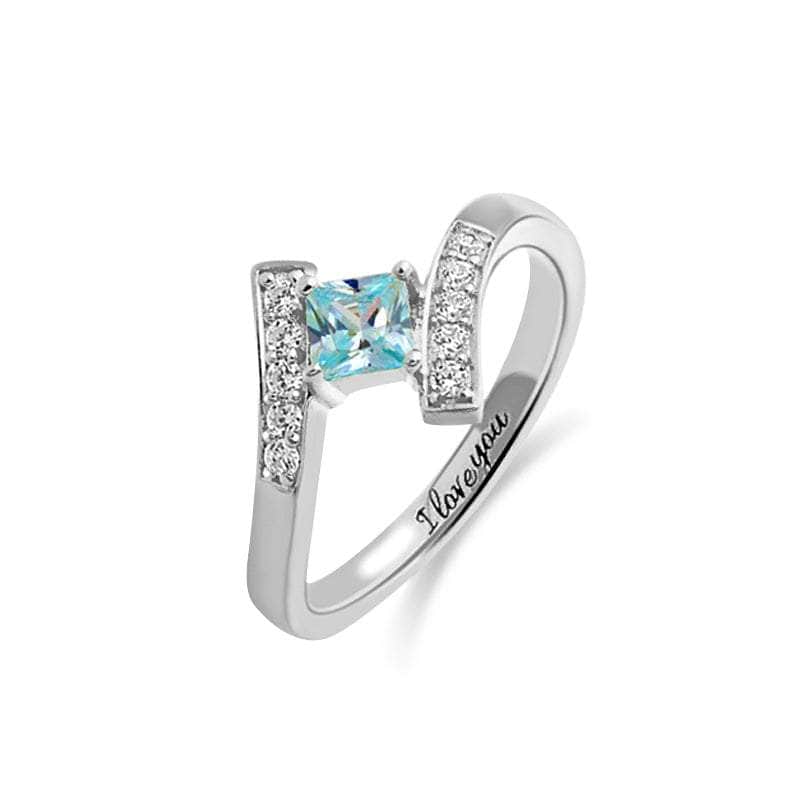 custom Rings Engraved Princess-Cut Birthstone Ring