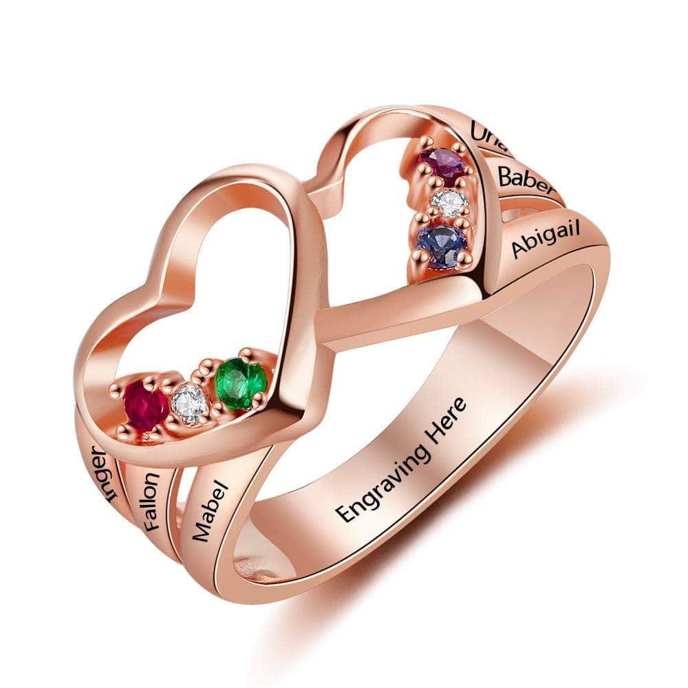 custom Rings Rose Gold Birthstone & Engraved Ring 103713
