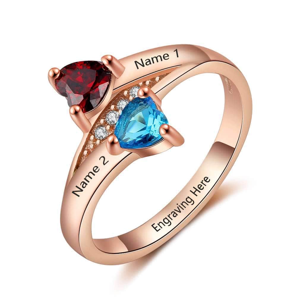custom Rings Rose Gold Stone Birthstone & Engraved Ring