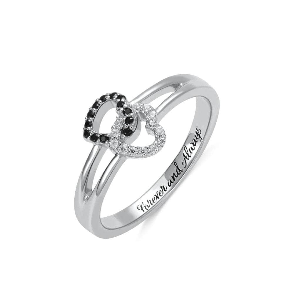 custom Rings Silver Engraved Dual Hearts Birthstones Ring