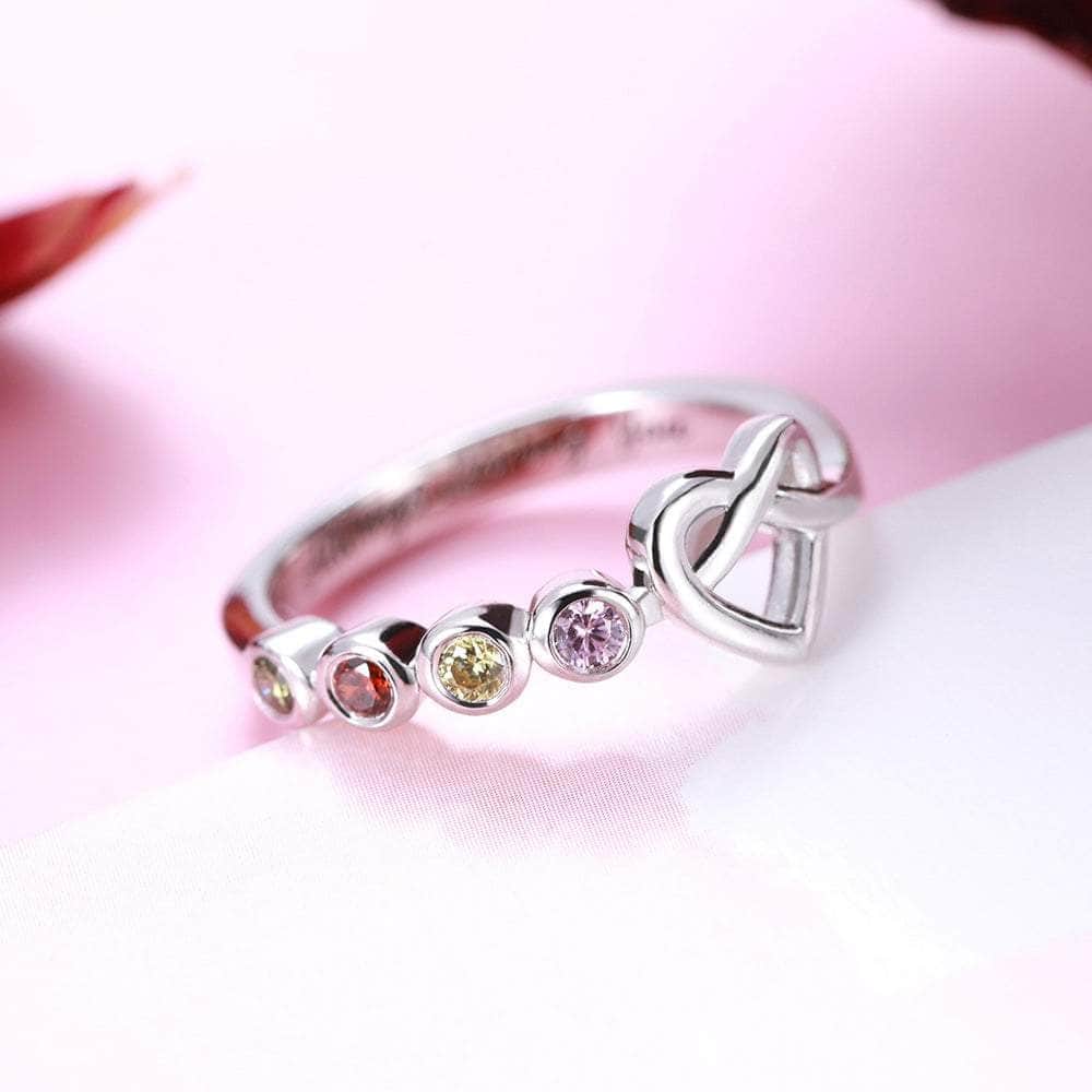 custom Rings Silver Personalized Birthstone Heart Ring