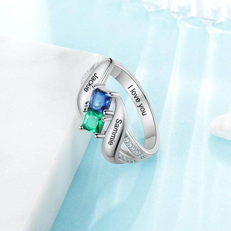 custom Rings Sterling Silver Birthstone & Engraved Ring