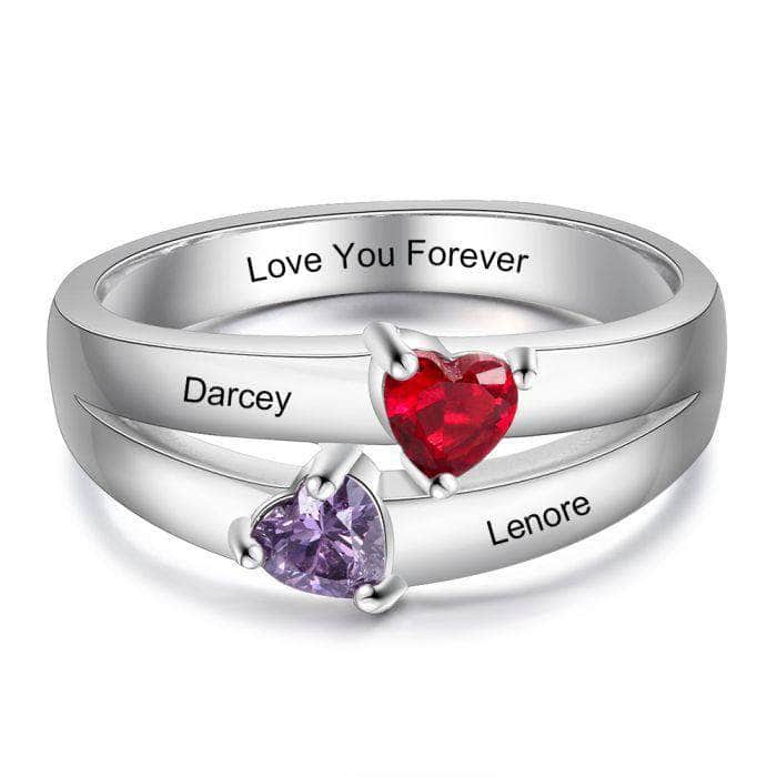 custom Rings Sterling Silver Double Heart Birthstone Ring