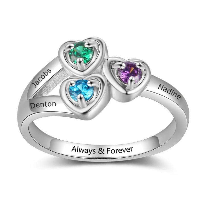 custom Rings Sterling Silver Heart Birthstone & Engraved Ring
