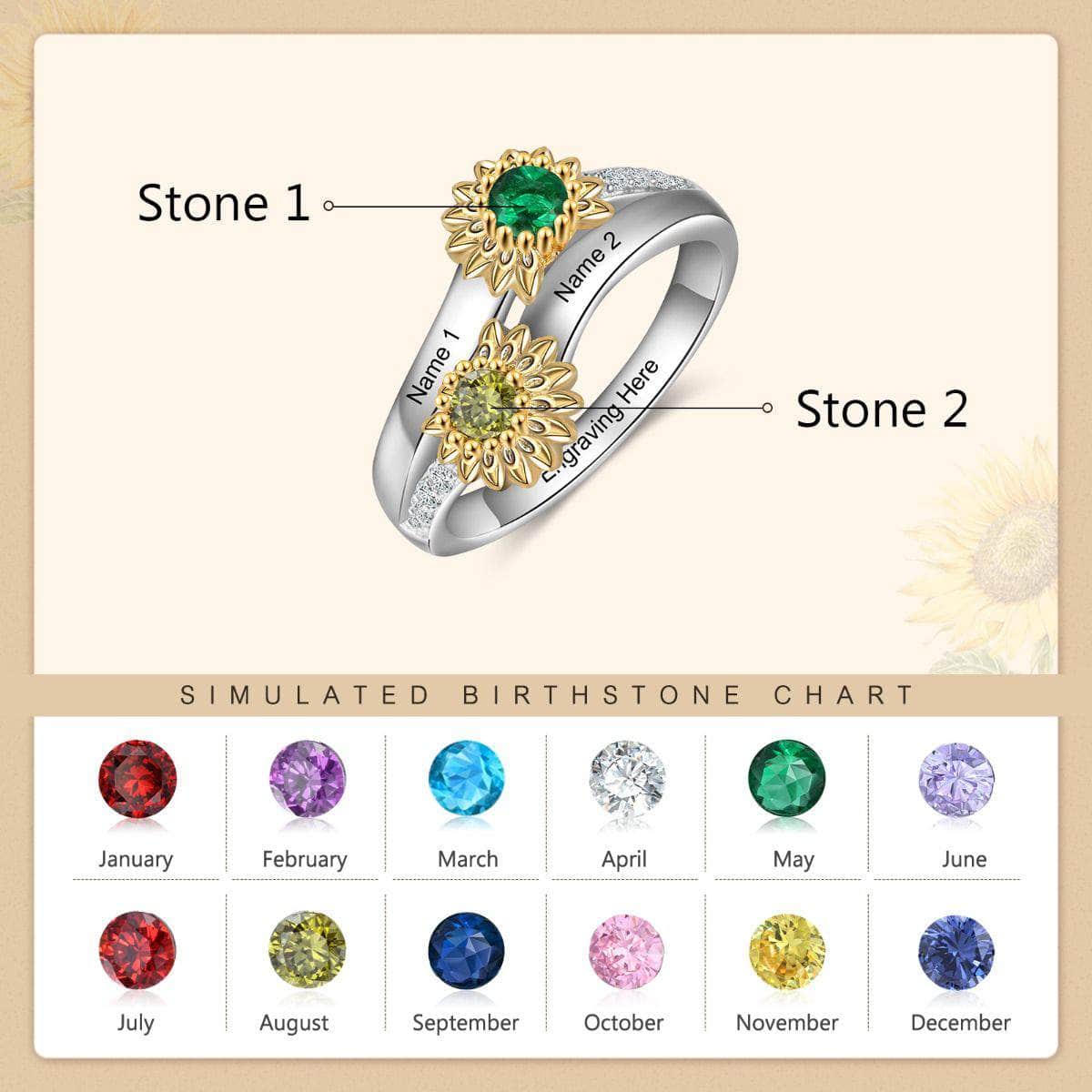 custom Rings Sterling Silver Sunflower Ring