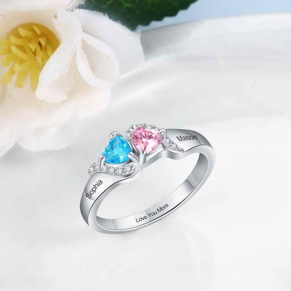 custom Rings Twist Stone Birthstone & Engraved Ring