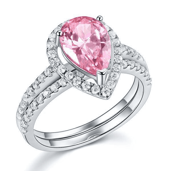 Delivery time 10 days Rings Sterling Silver 2 CT Pink Pear Ring